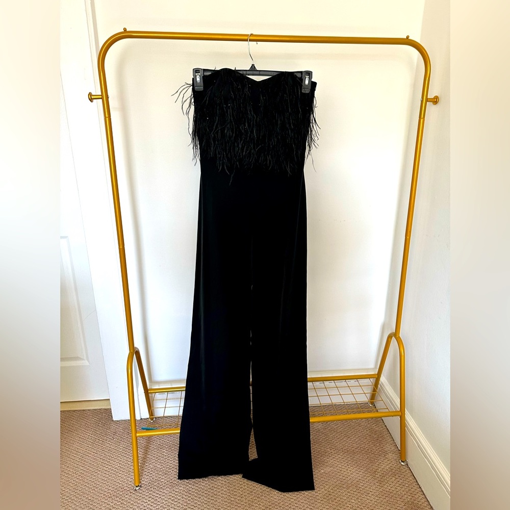 Aurelie strapless feathered jumpsuit